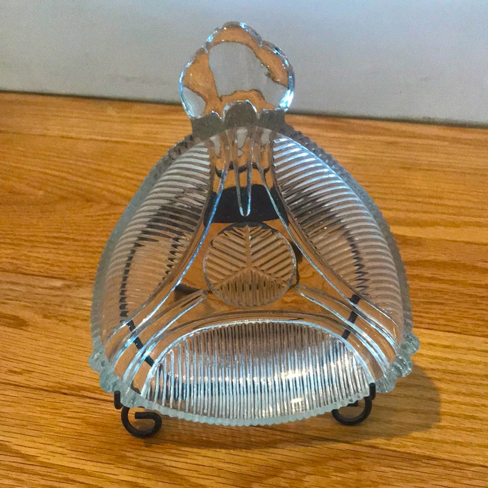 Vintage Pressed Glass Rounded Triangle Bowl with Handle